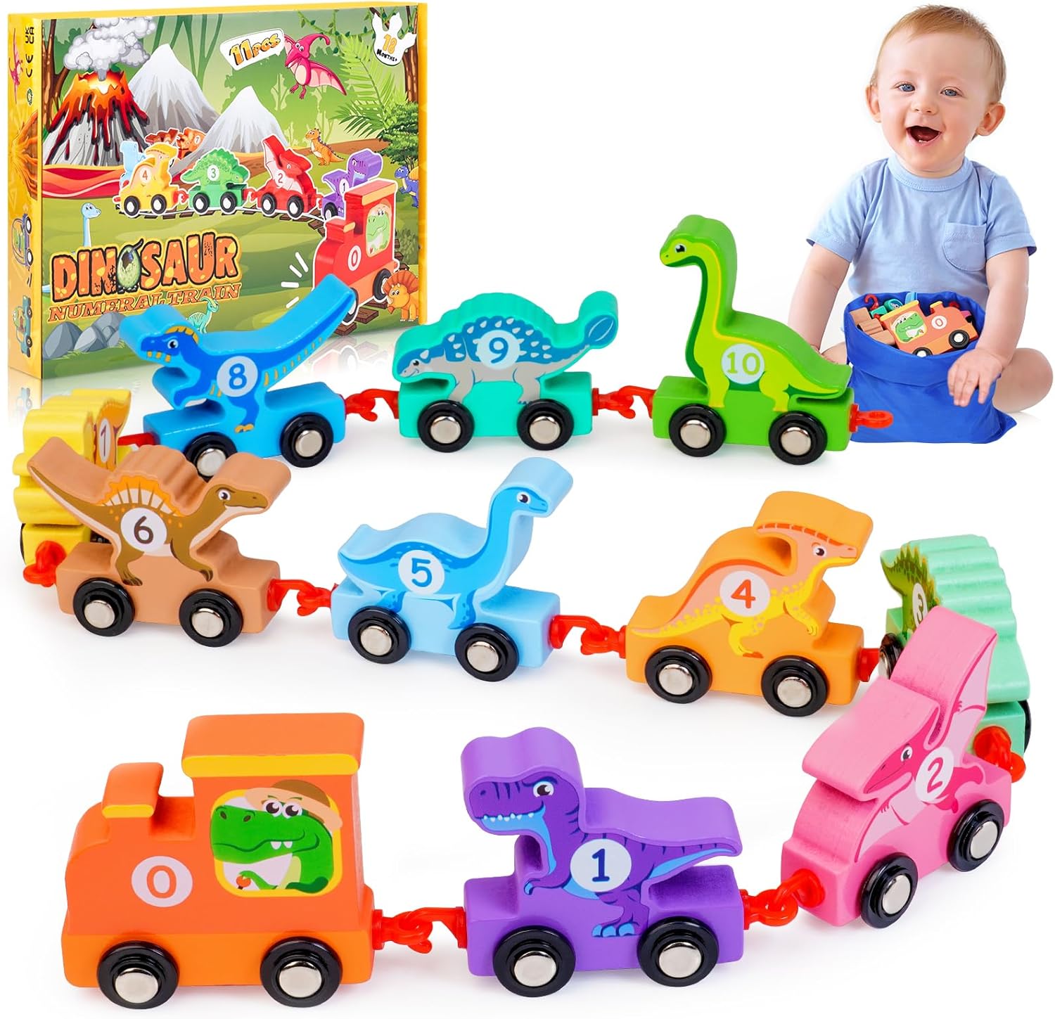 HappyKidsClub Toys for 1 2 3 4 Year Old Boy Gifts, Toddler Toys Wooden Dinosaur...