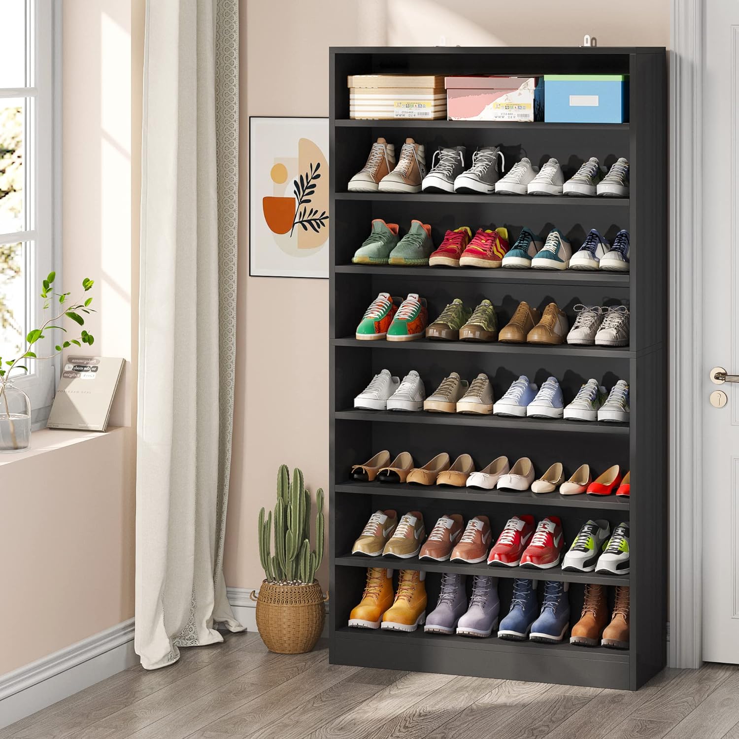 Tribesigns Shoe Cabinet, 9 Tiers 40-45 Pairs Heavy Duty Wood Freestanding Shoe S...