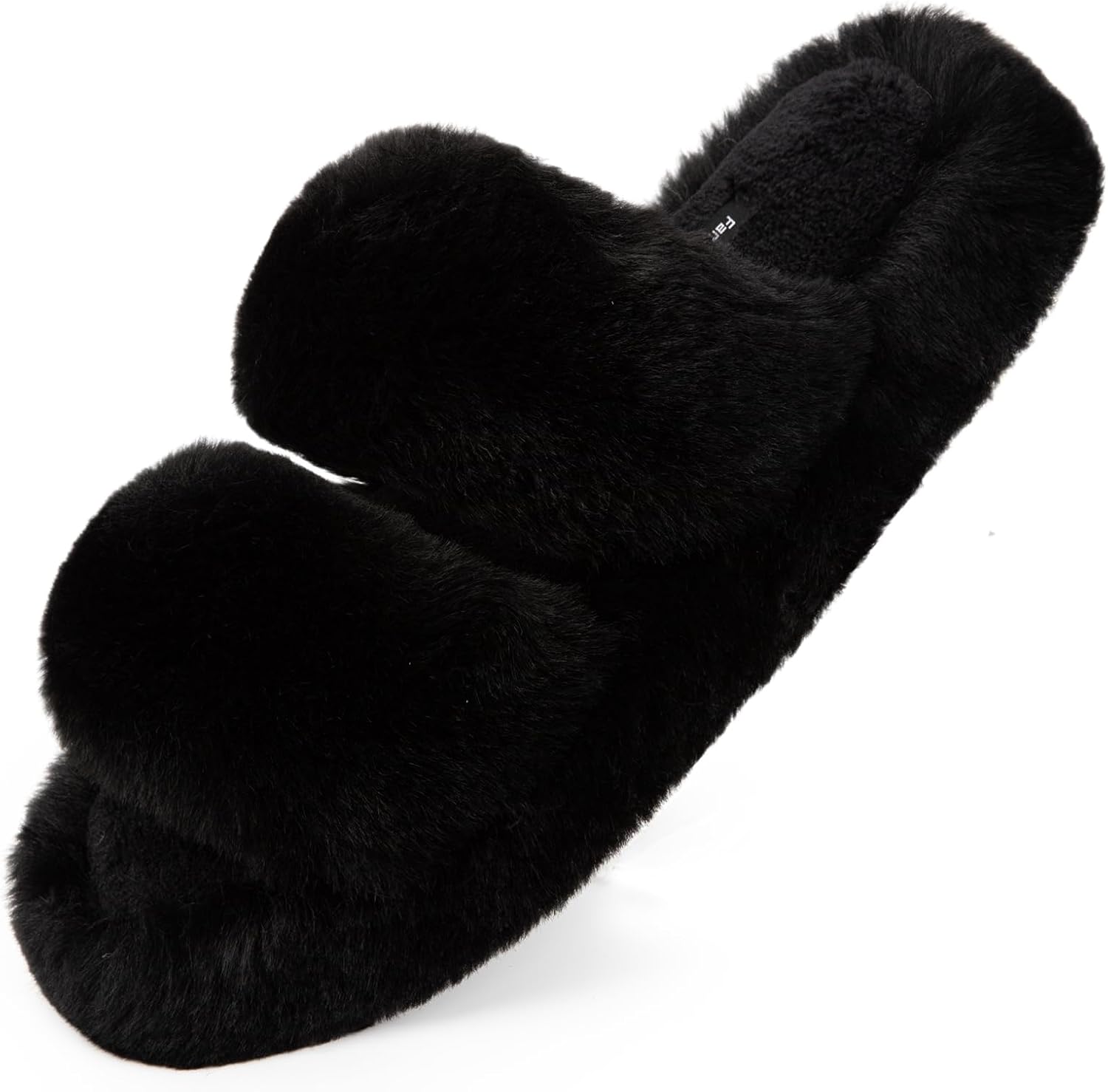 FamilyFairy Women's Fluffy Faux Fur Slippers Comfy Open Toe Two Band Slides with...