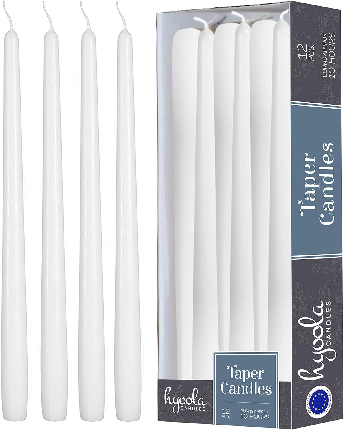 12 Pack Tall Taper Candles - 12 Inch White Dripless, Unscented Dinner Candle - P...