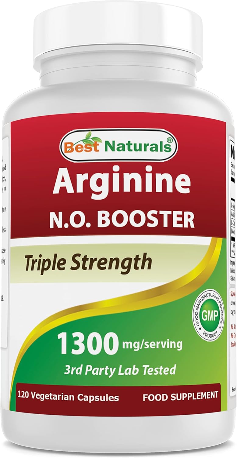 Best Naturals L-Arginine NO Booster Triple Strength 1300 mg Serving 120 Veg Caps...