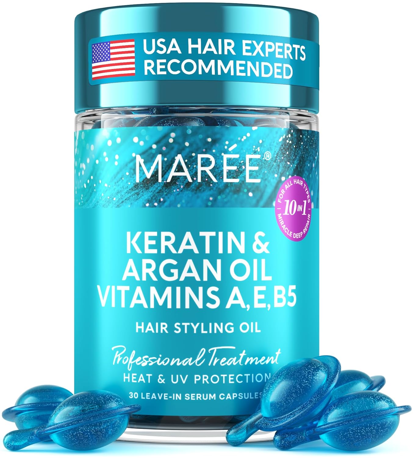 MAREE Hair Oil for Damaged Hair - Keratin Styling & Moisturizing Oil Capsules wi...