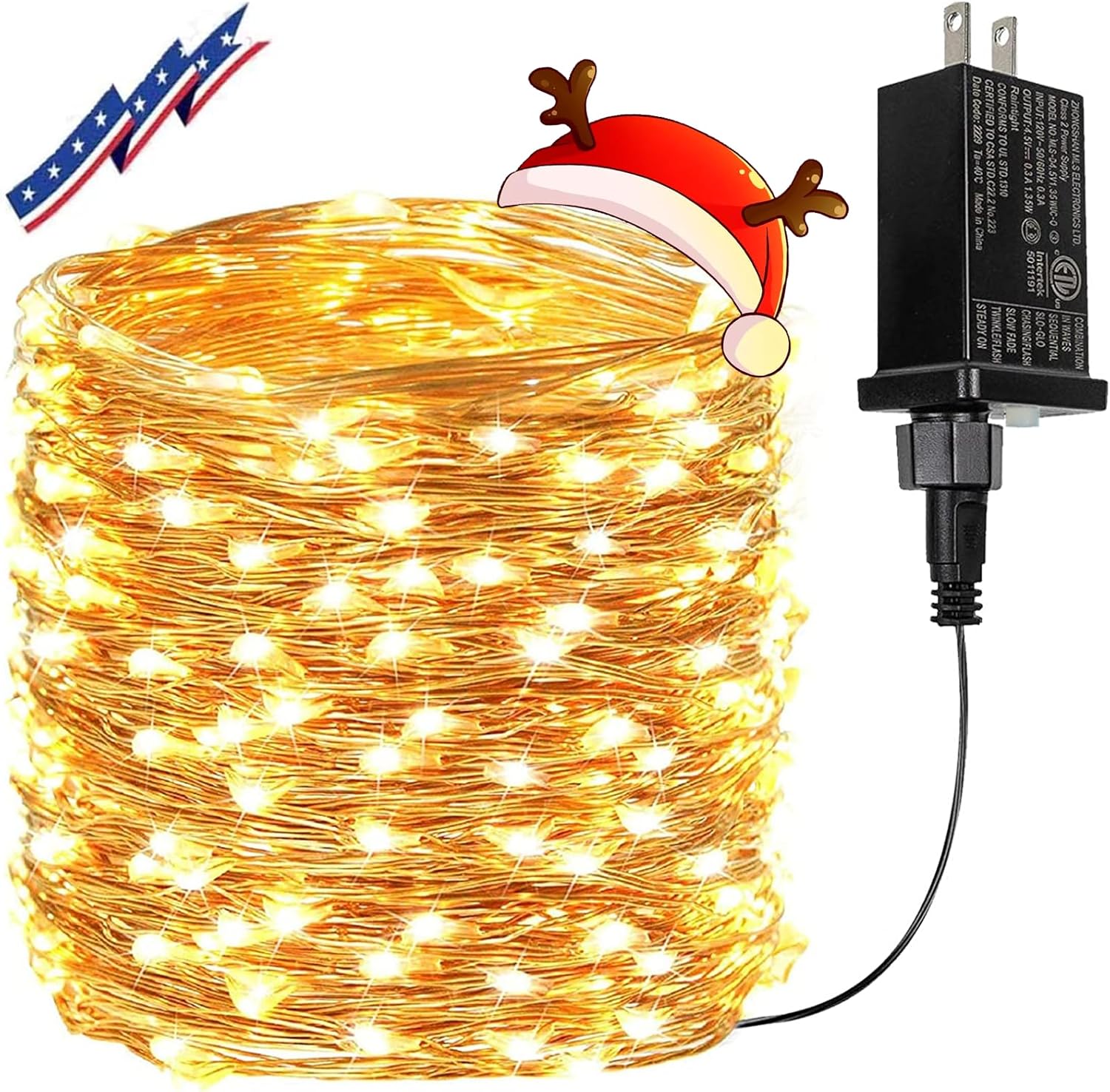 66Ft 200 LED Fairy Lights Plug in, Waterproof String Lights Outdoor 8 Modes Chri...