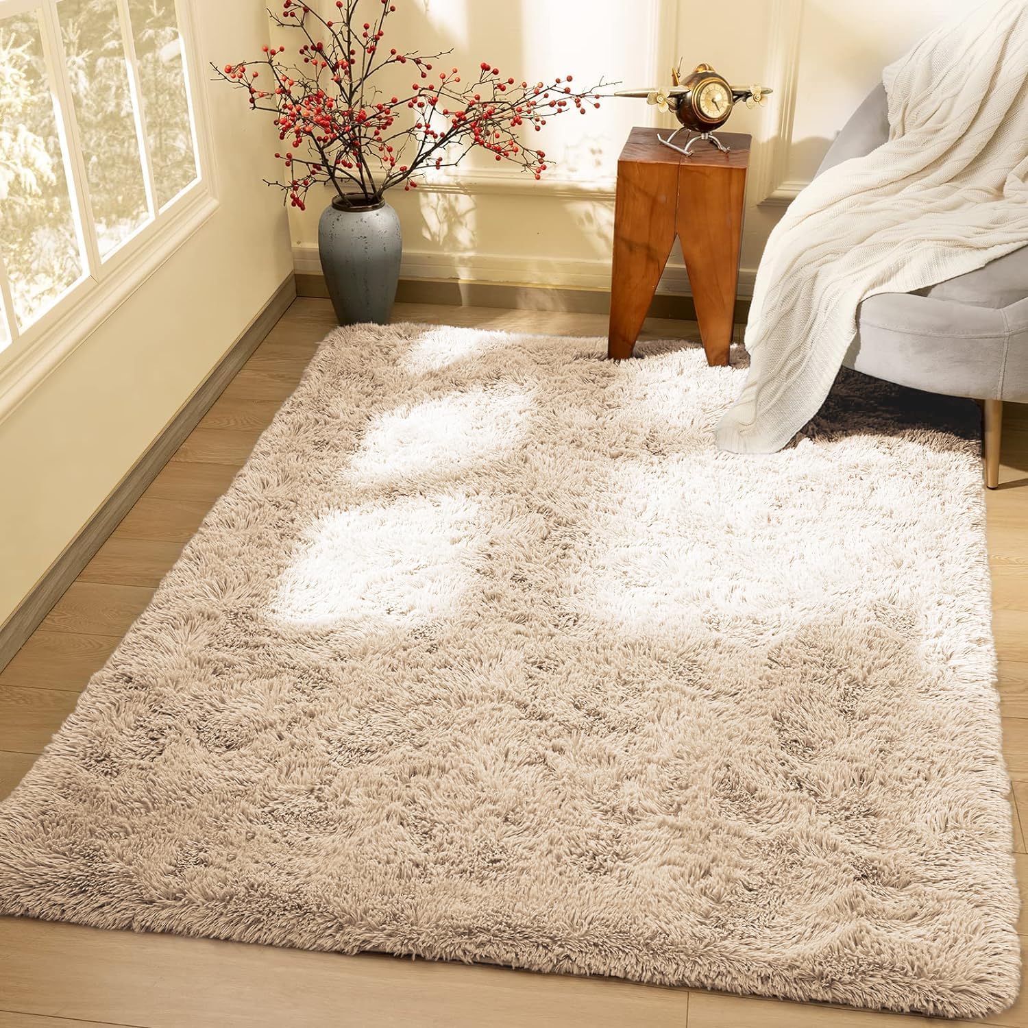 Hafaa Rugs Living Room Large 160x230 CM – Beige Fluffy Area Rugs for Bedroom – M...