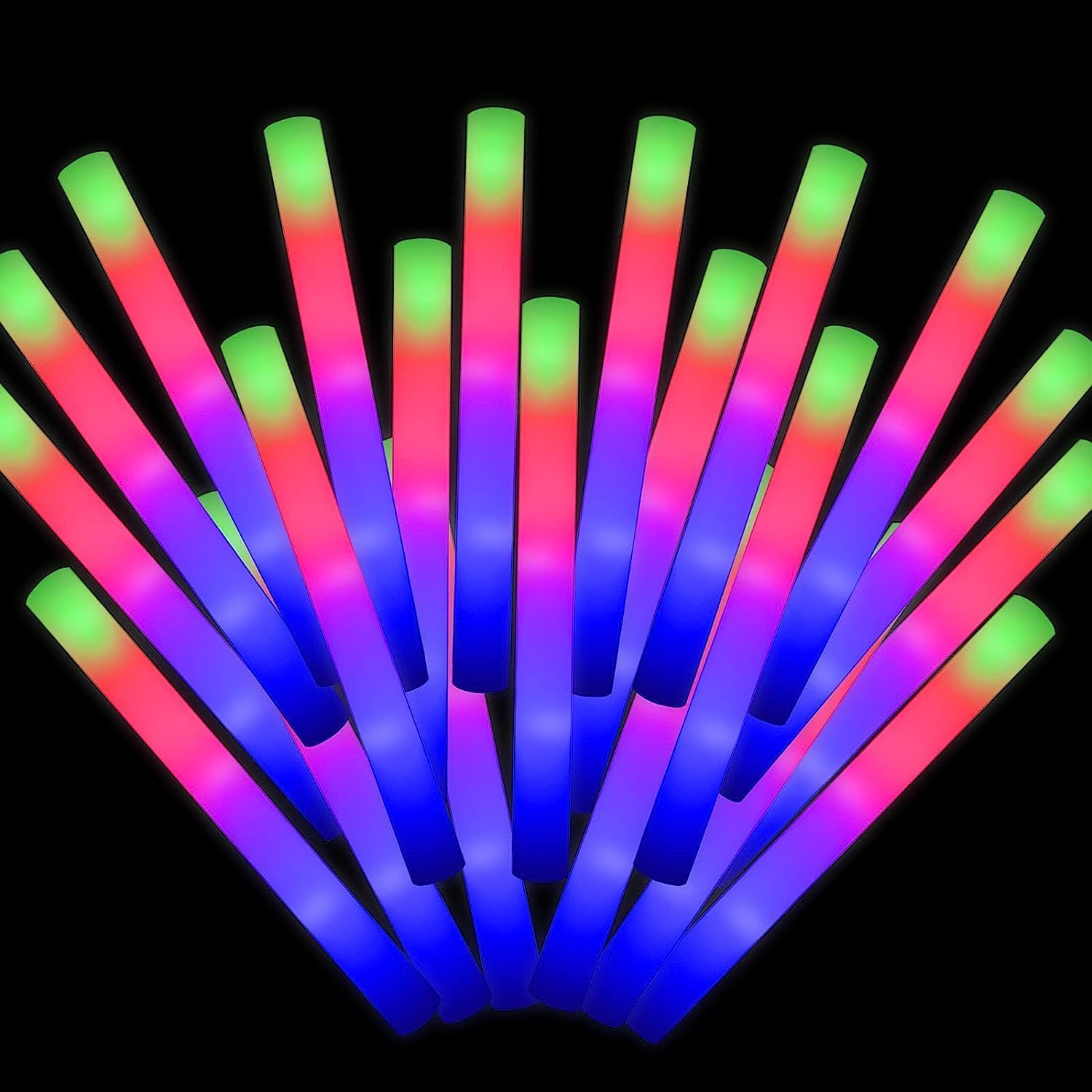 42PCS Foam Glow Sticks Bulk,LED Foam Sticks 3 Modes Flashing Glow in the Dark Li...