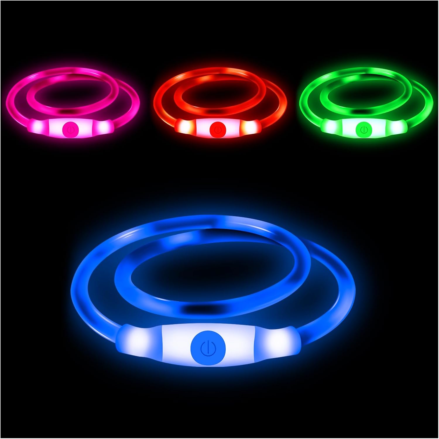 LED Dog Collar,USB Rechargeable Adjustable Cut to Size Ultra Bright Colours Glow...