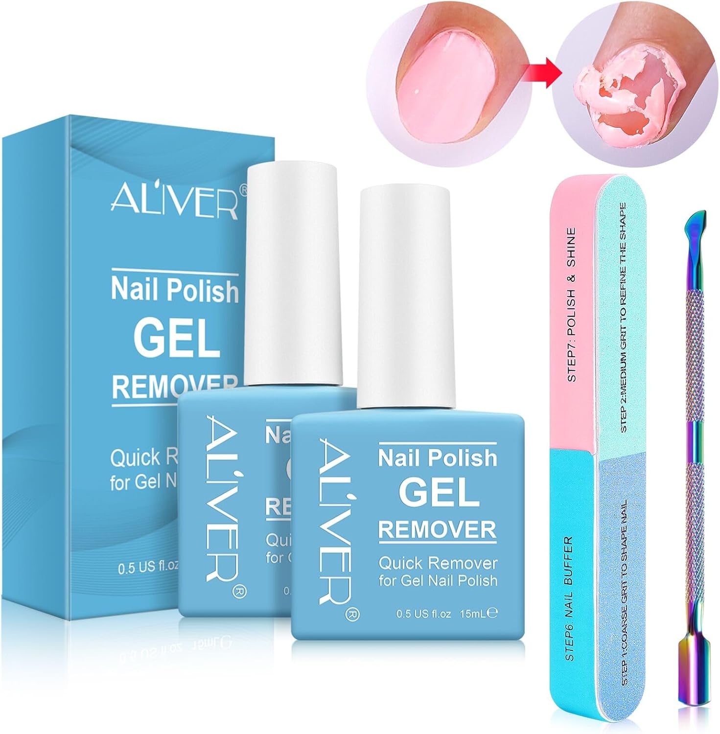 Gel Nail Polish Remover 2 Pack, Gel Polish Remover in 2-5 Minutes, Quickly & Eas...