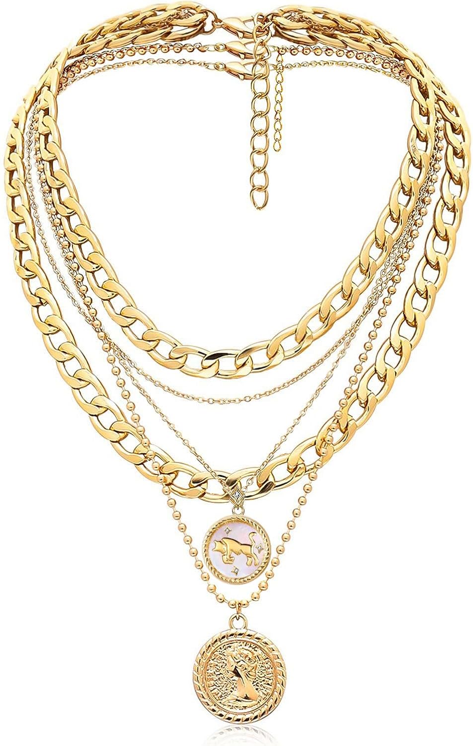 MJartoria Gold Layered Necklaces for Women Trendy Retro Coin Pendant Necklace Da...