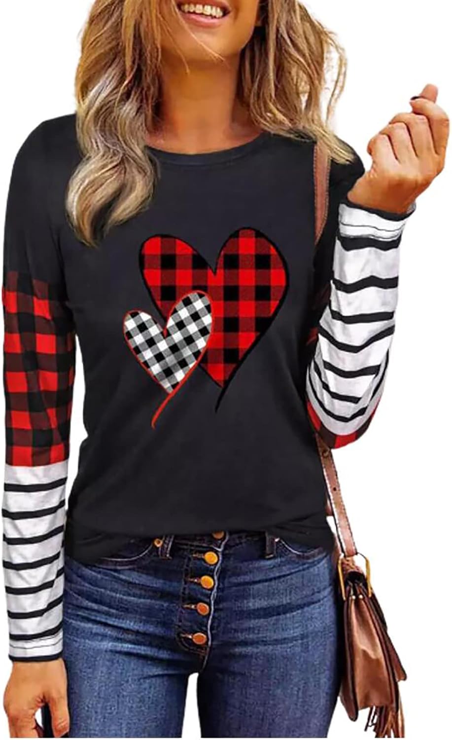 Valentines Day Shirts for Women Funny Plaid Love Heart Graphic Valentines T-Shir...