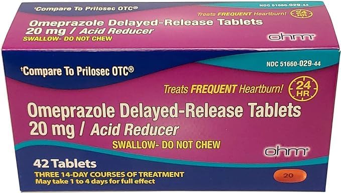 Ohm Omeprazole Tablets, Delayed-Release Tablets, 20mg Acid Reducer, 2 Pack