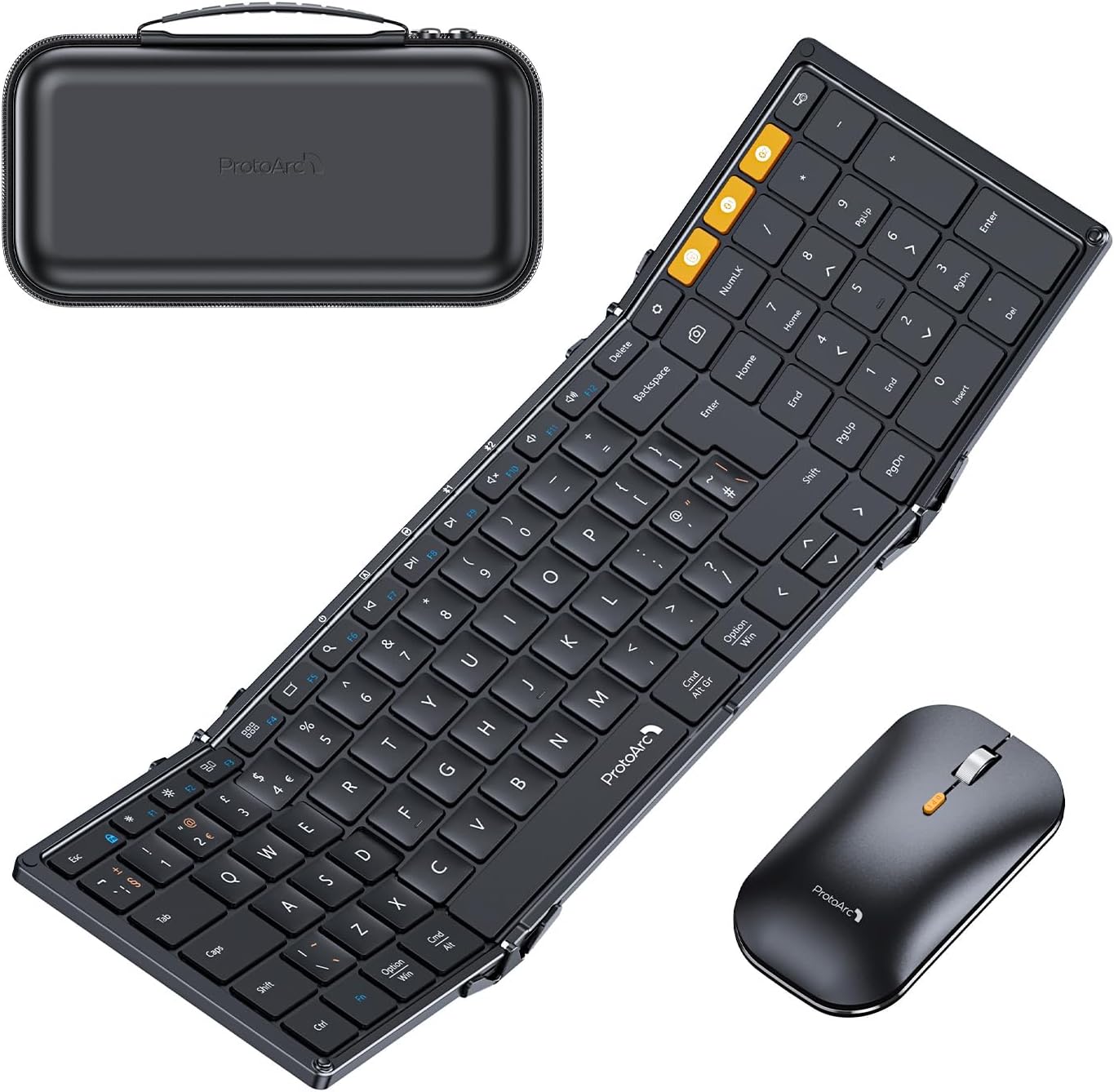 ProtoArc XKM01 Foldable Keyboard and Mouse, Folding Bluetooth Keyboard Mouse Com...