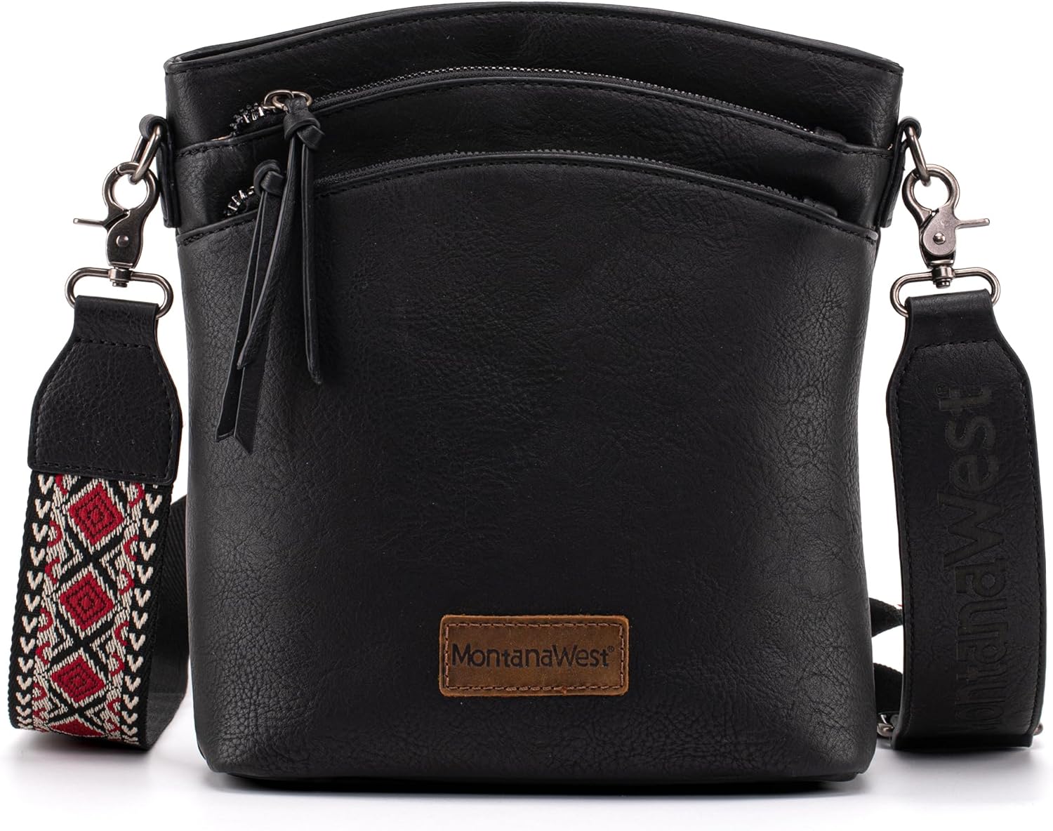 Montana West Multi Zip Pocket Large Crossbody Bag With Guitar Strap A Classic Bl...
