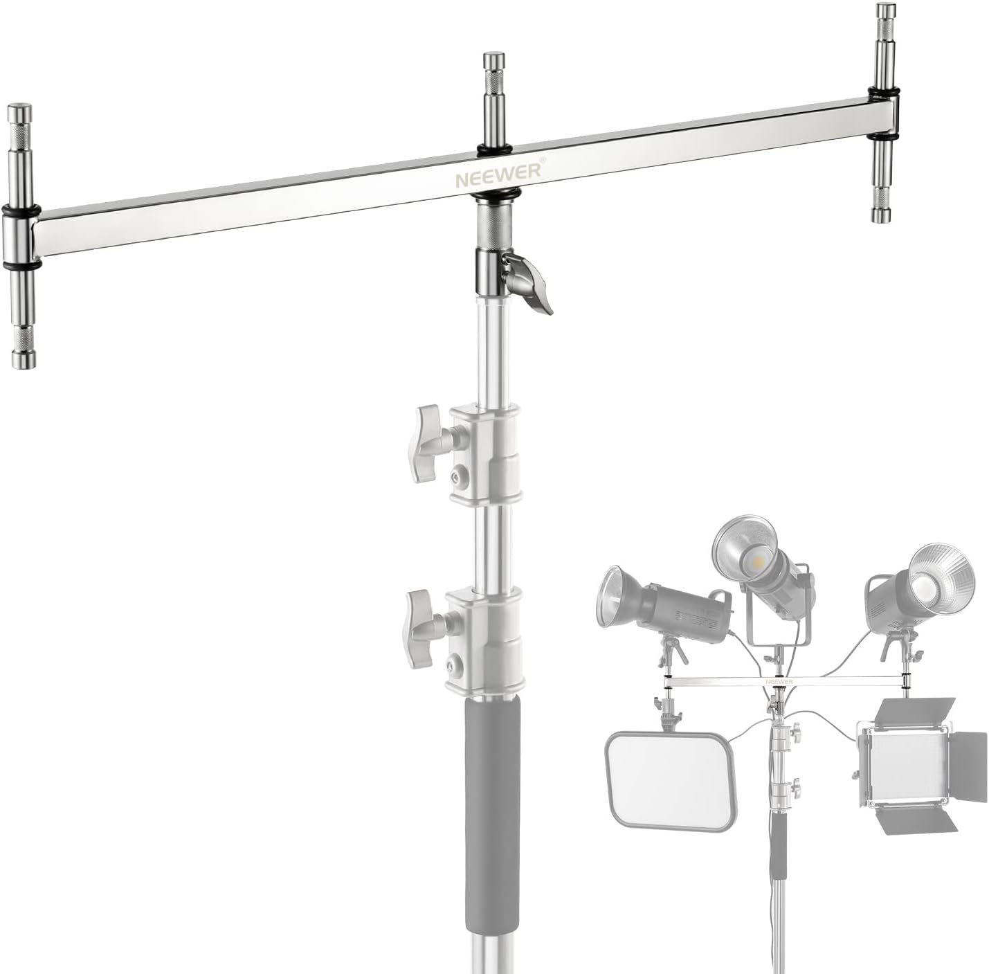 NEEWER Baby Triple Header Boom Arm with Five 5/8" Baby Pins for LED Light/Strobe...