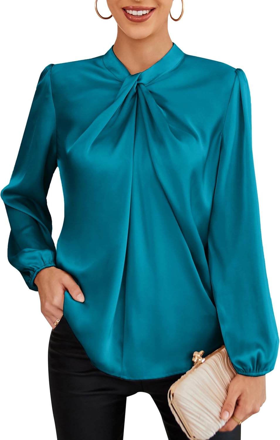 GRACE KARIN Long Sleeve Blouse for Women UK Elegant Loose Fit Knotted Neck Work...