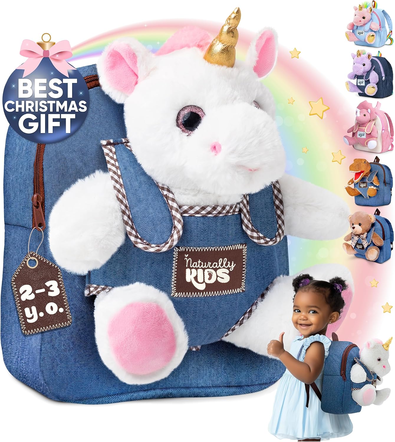 Naturally KIDS Toddler Backpack w Stuffed Animals 10 H Small — Unicorn