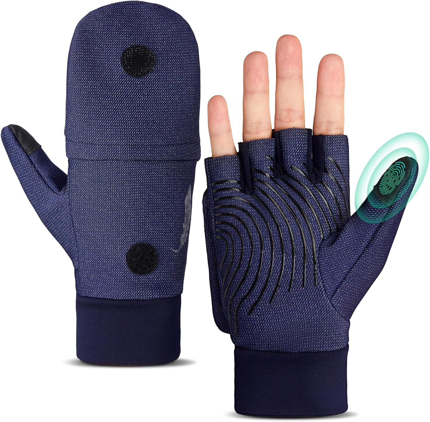 EEFOW Winter Fingerless Gloves for Men and Women: Cold Weather Windproof Warm Wa...