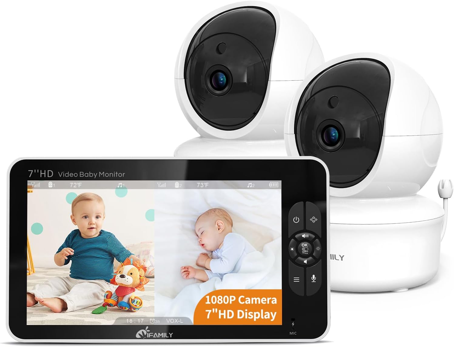 7" Large Split Baby Monitor with 2 HD Cameras and Audio, 1080P HD Video Baby Mon...