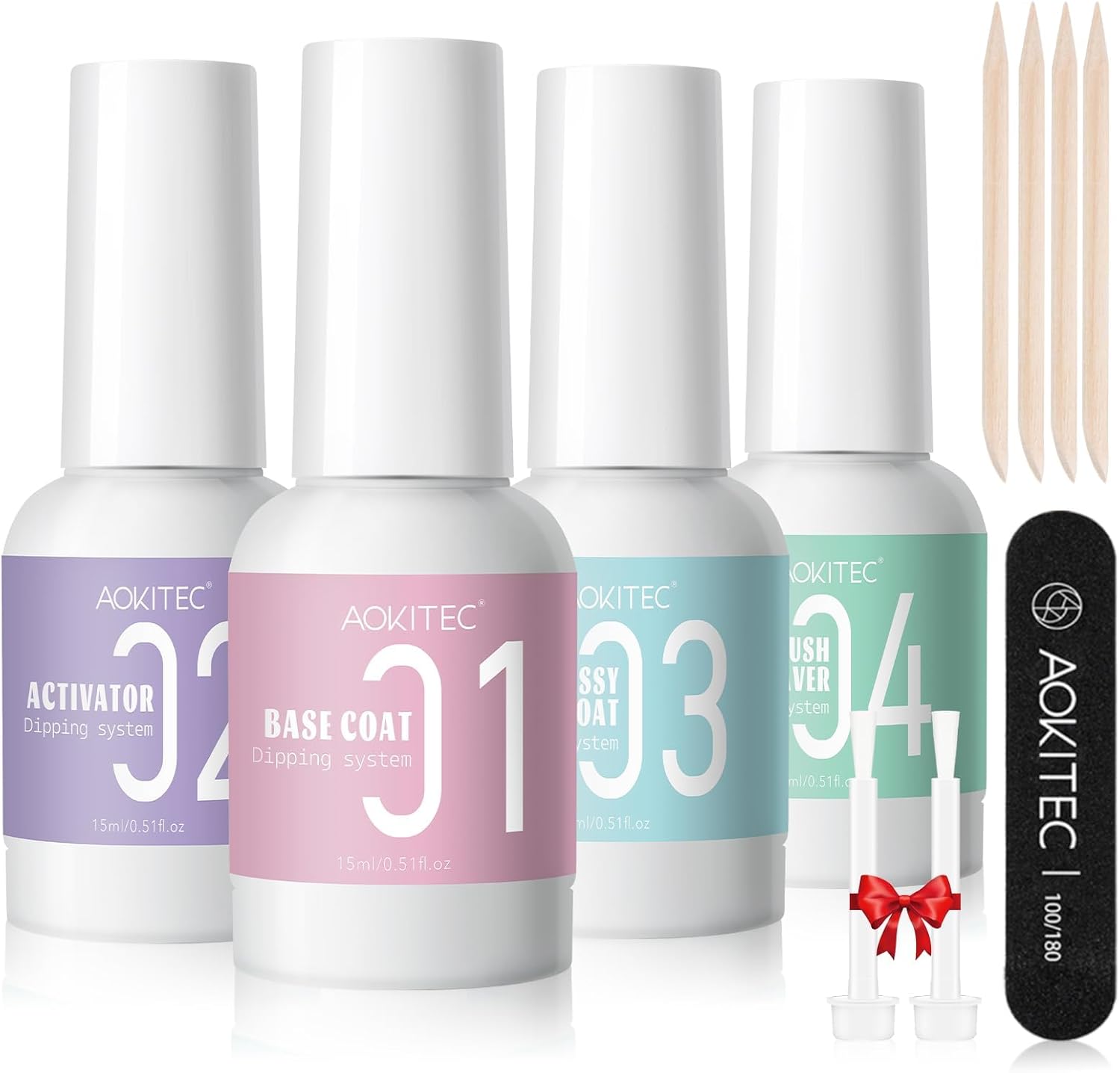 Aokitec Dip Powder Liquid Set, Dip Base Top Gels Coats Dipping Powder Activator...