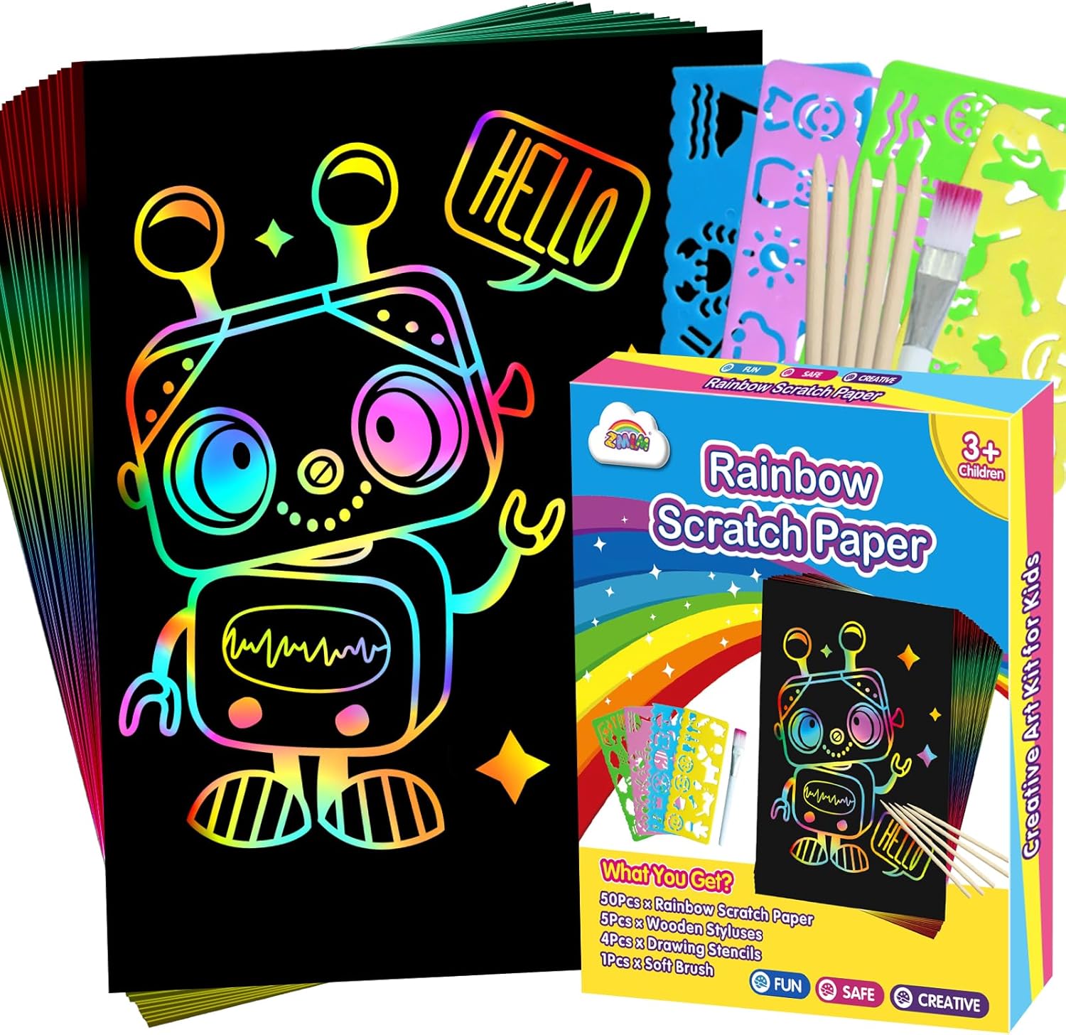 ZMLM Scratch Art for Kids Toy: 60 Rainbow Scratch Paper Art Supplies Kits for Bo...