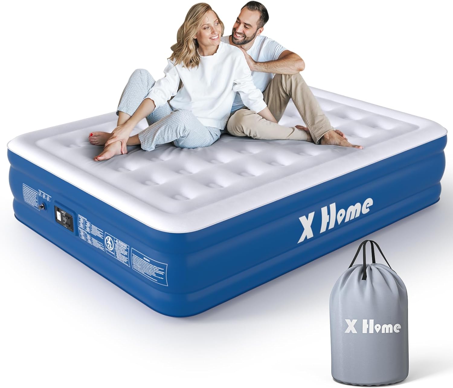 X Home Air Mattress Queen with Built-in Pump, 18" Raised Inflatable Mattress wit...
