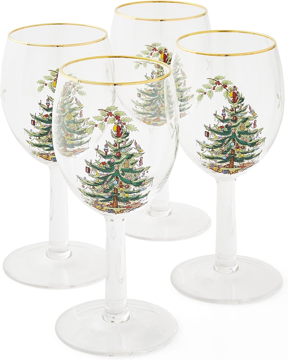 Spode Christmas Tree 13oz Wine Glasses, Set of 4 - Festive Holiday Drinkware wit...