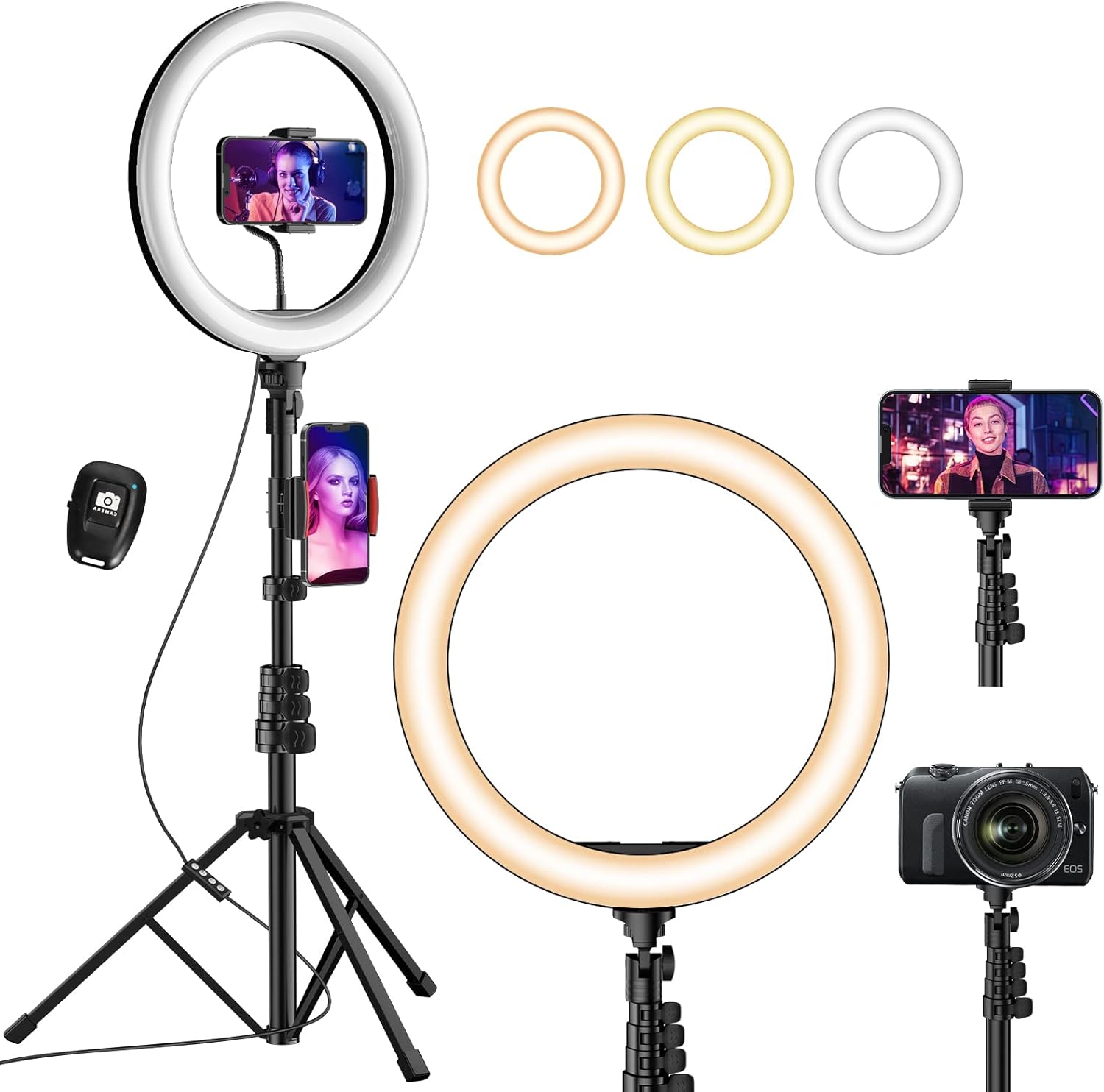 12" Ring Light with Tripod Stand & Phone Holder, Selfie Tripod Ring Light with 6...