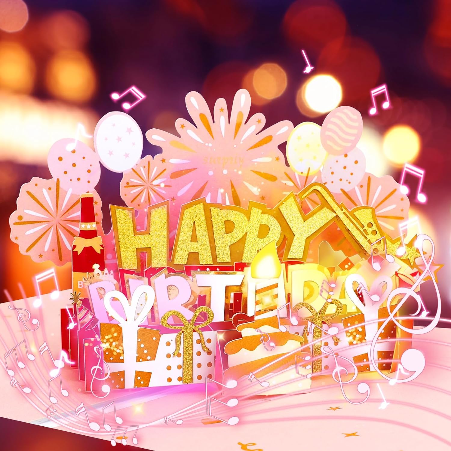 Large 3D Pop Up Birthday Cards with Musical & Light, Happy Birthday Card with Bl...