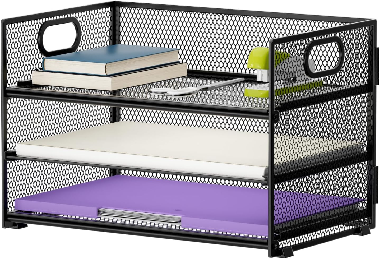 Marbrasse 3 Tier Paper Organizer Letter Tray, Mesh File Organizer with Handle, P...