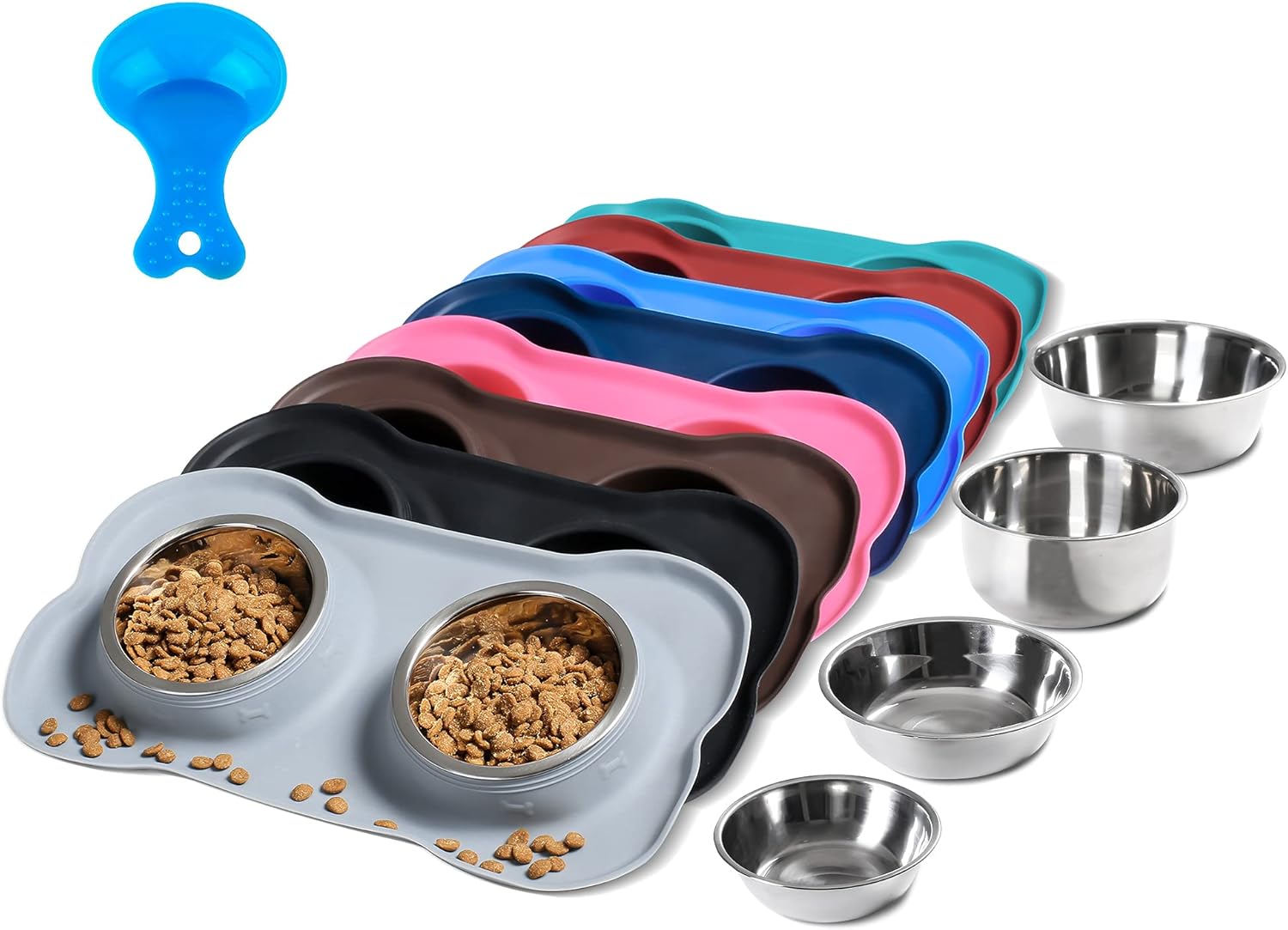 Hubulk Pet Dog Bowls 2 Stainless Steel with No Spill Non-Skid Silicone Mat + Pet...