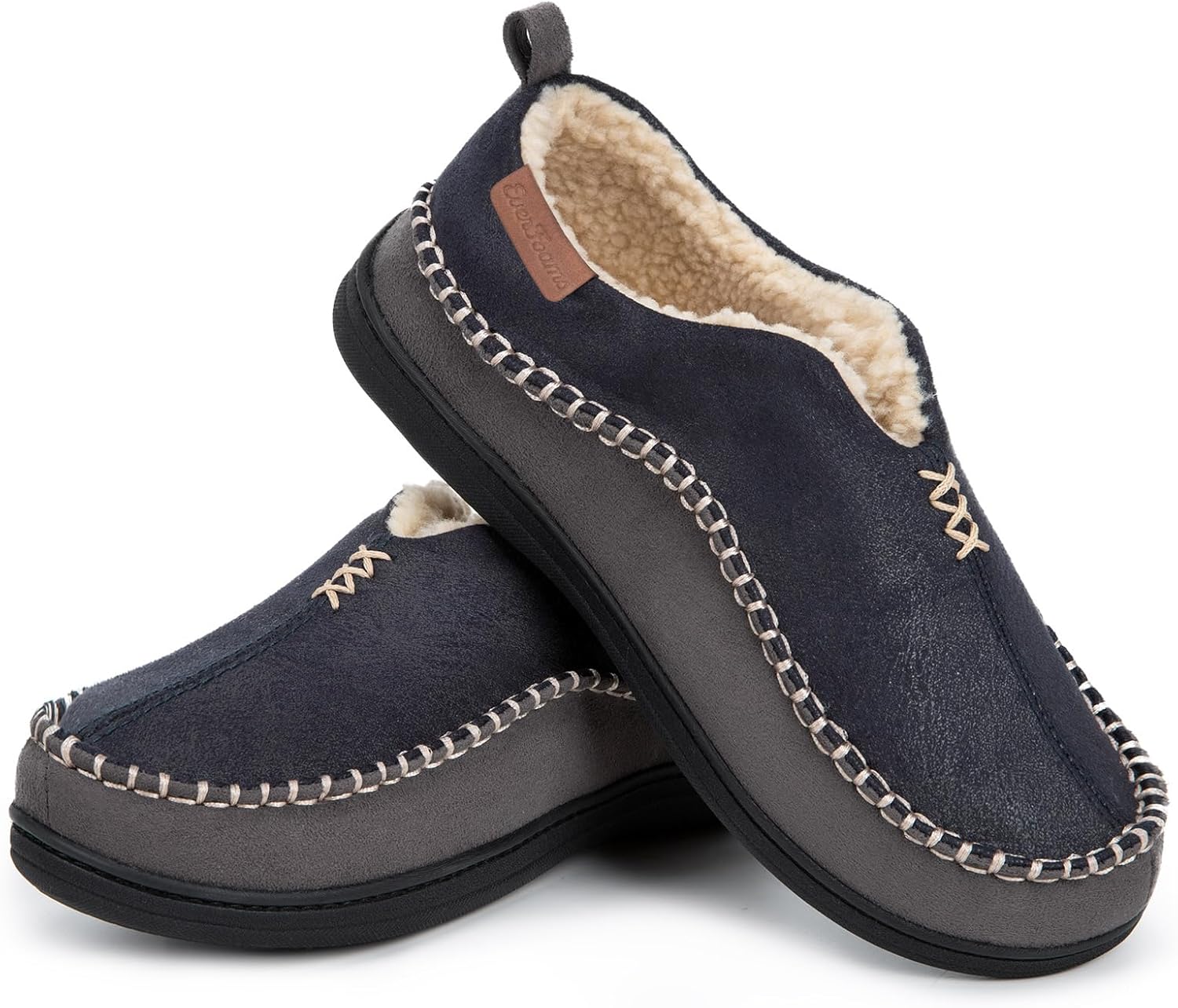 EverFoams Men's Moccasin Slippers Memory Foam Indoor/Outdoor Warm Suede House Sh...