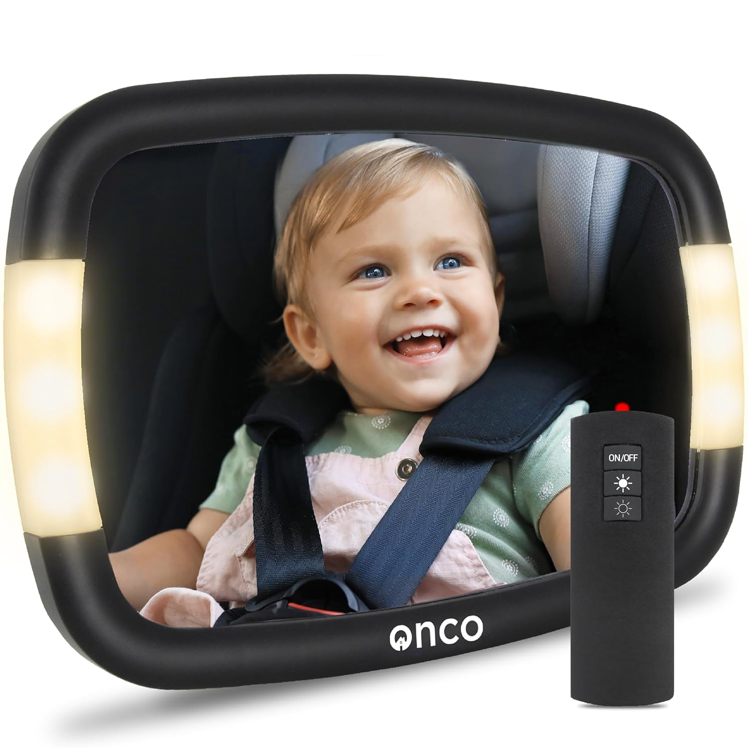 Onco LED Baby Car Mirror with Light - 2 Modes for Day & Night Driving, 100% Shat...