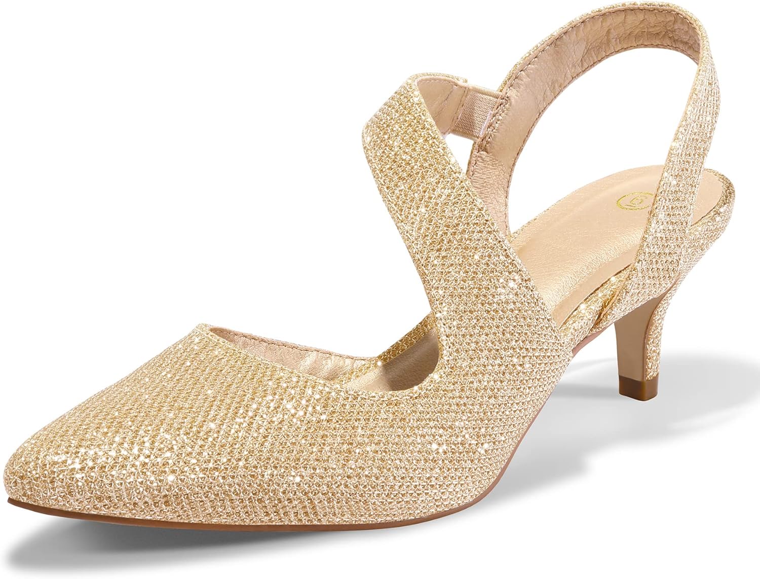 mysoft Women's Pumps 2 inch Low Heel Pointed Toe Slingback Wedding Party Dress S...