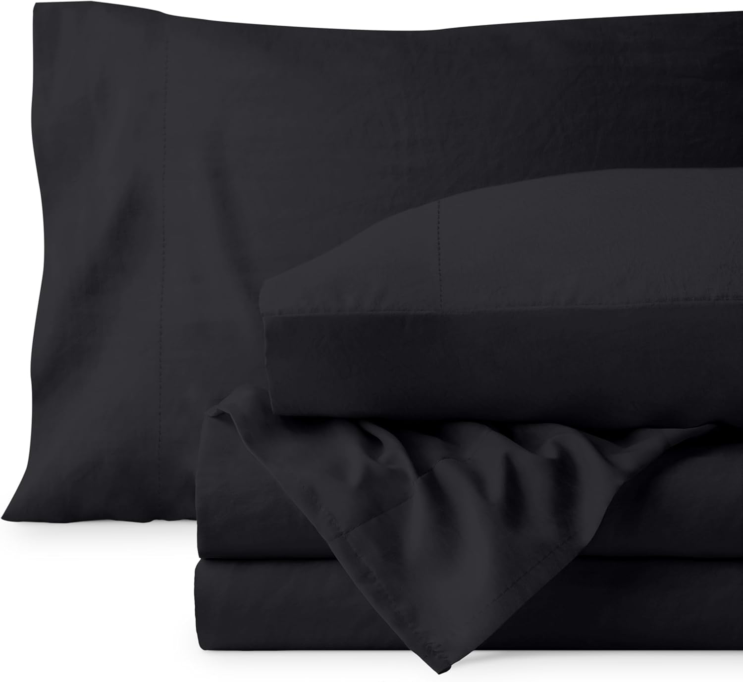 Bare Home Ultra Soft Washed Microfiber 3 Piece Sheet Set, Linen-Like Look, Easy...