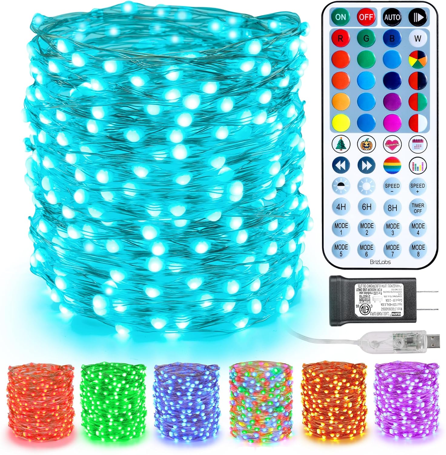 BrizLabs Color Changing Fairy Lights, 66ft 200 LED Rainbow Christmas Fairy Light...