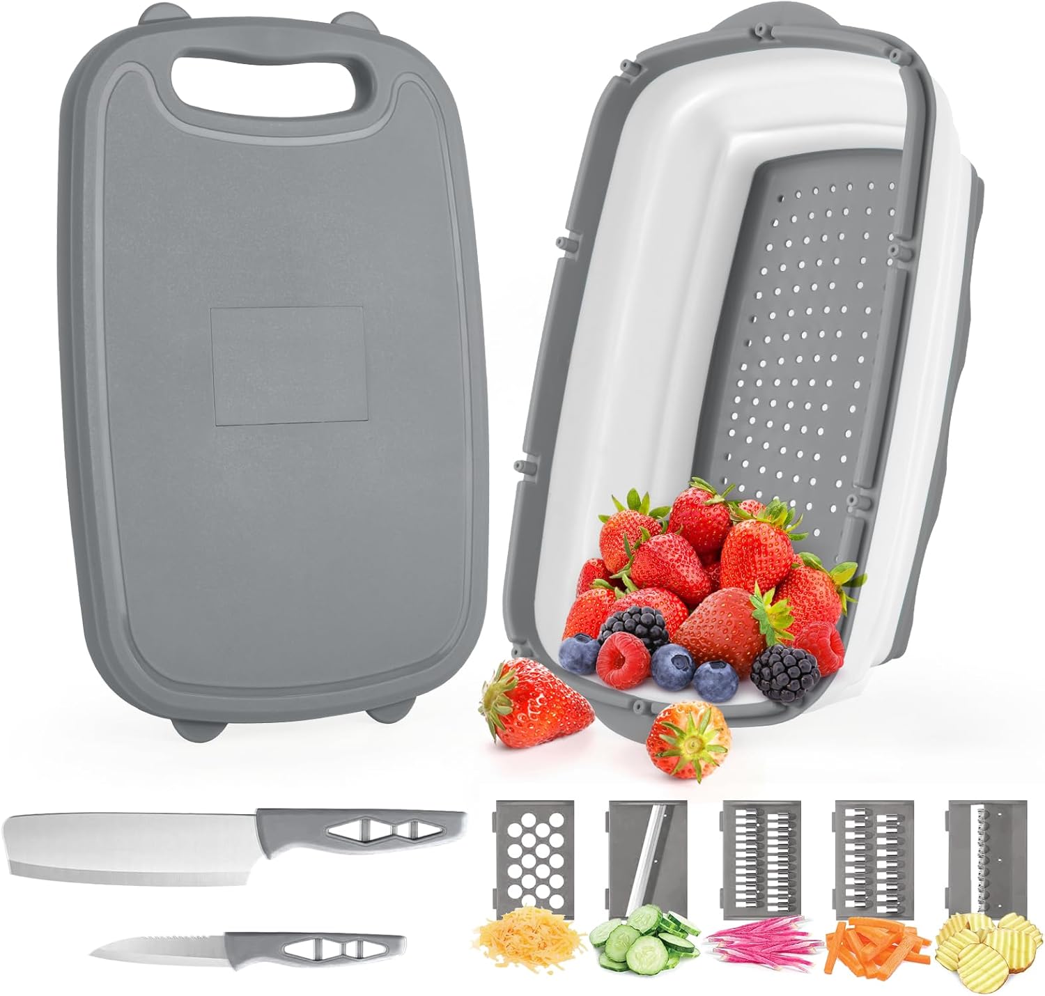 Gintan Camping Cutting Board, 9-in-1 Collapsible Chopping Board with Colander, G...