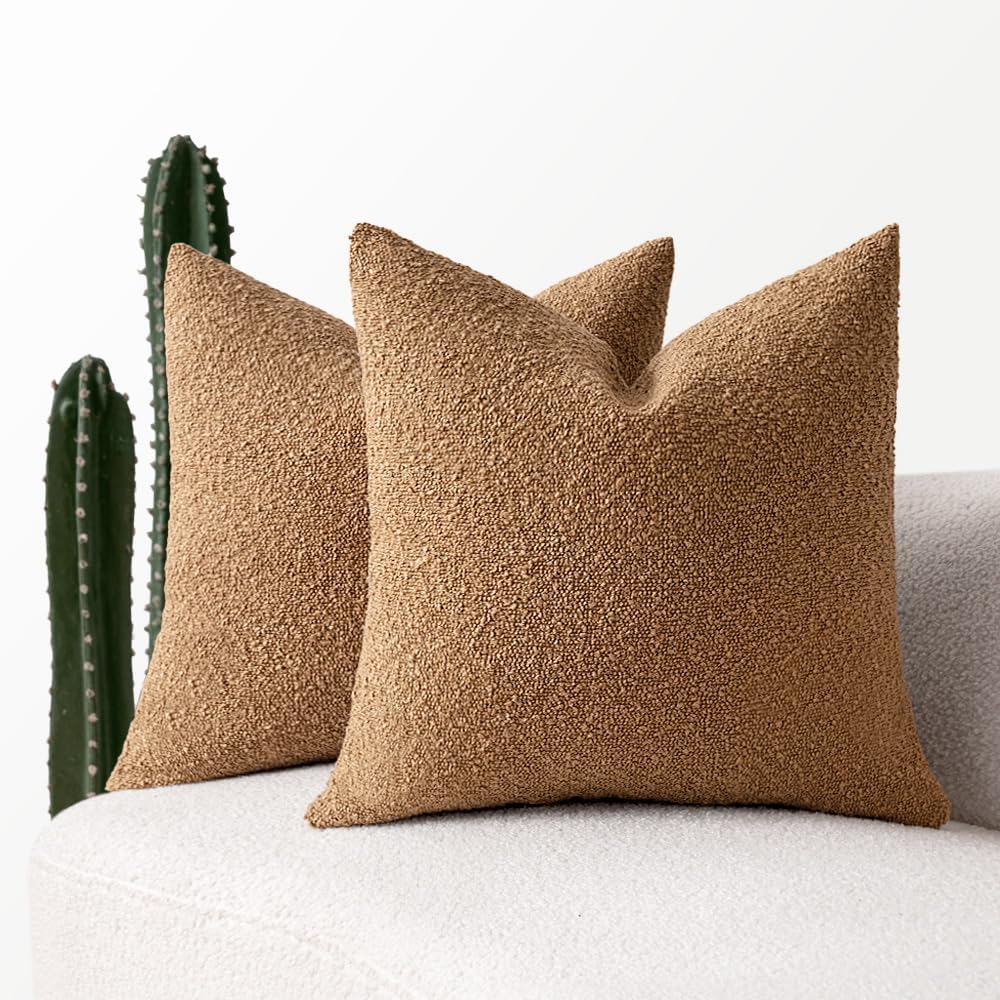 MIULEE Set of 2 Brown Throw Pillow Covers 20x20 Inch Decorative Couch Pillow Cov...
