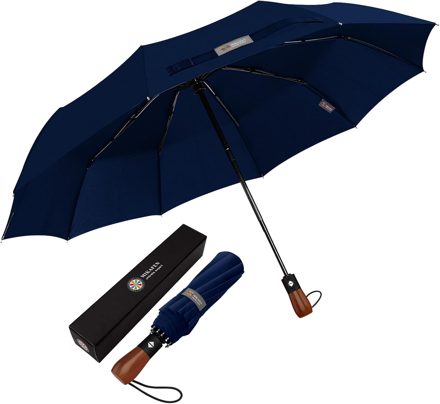 MIKAFEN Umbrella Windproof With Wood Handle - Travel and Automatic Umbrella Comp...