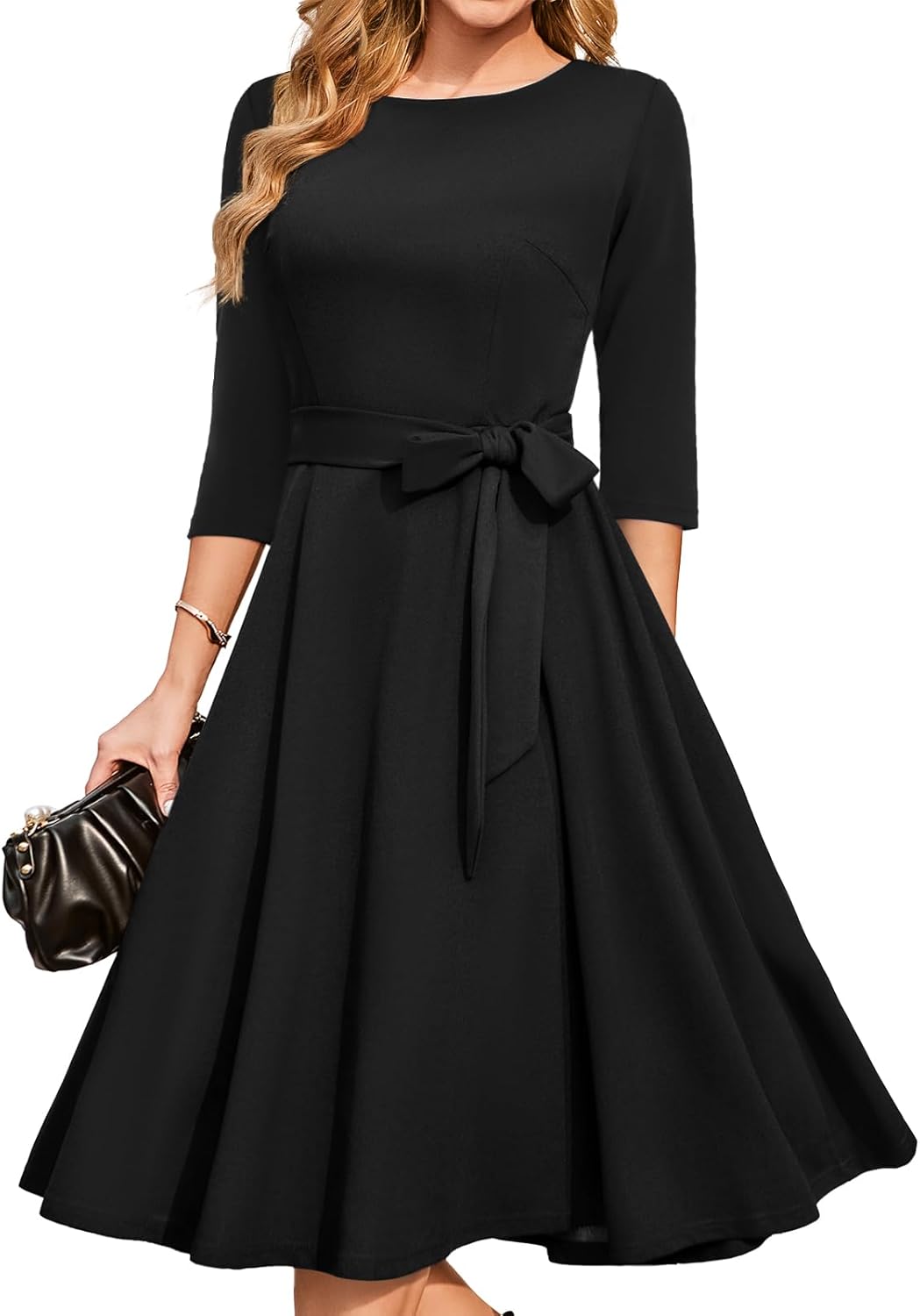 DRESSTELLS Cocktail Dress for Women, Vintage Modest Wedding Guest 3/4 Sleeves Wi...