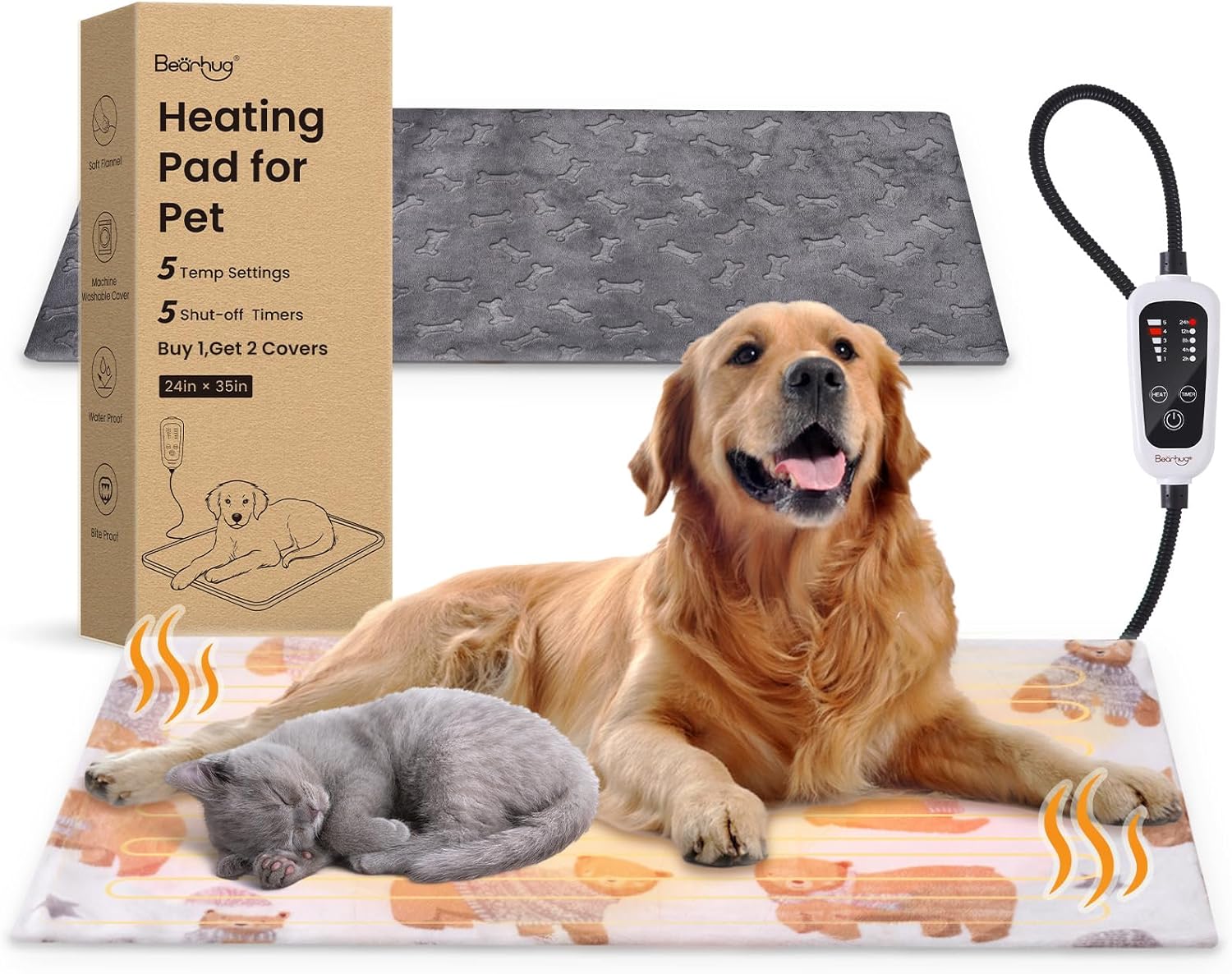 Bearhug Large Dog Heating Pad, Pet Heating Pad 35"×24"[Two Replaceable Cover] Ad...