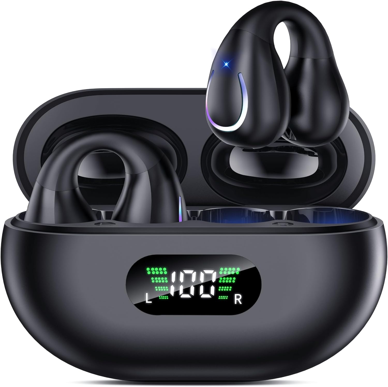Open Ear Clip Wireless Earbuds Bluetooth 5.3, Sports Earphones Built-in Micropho...