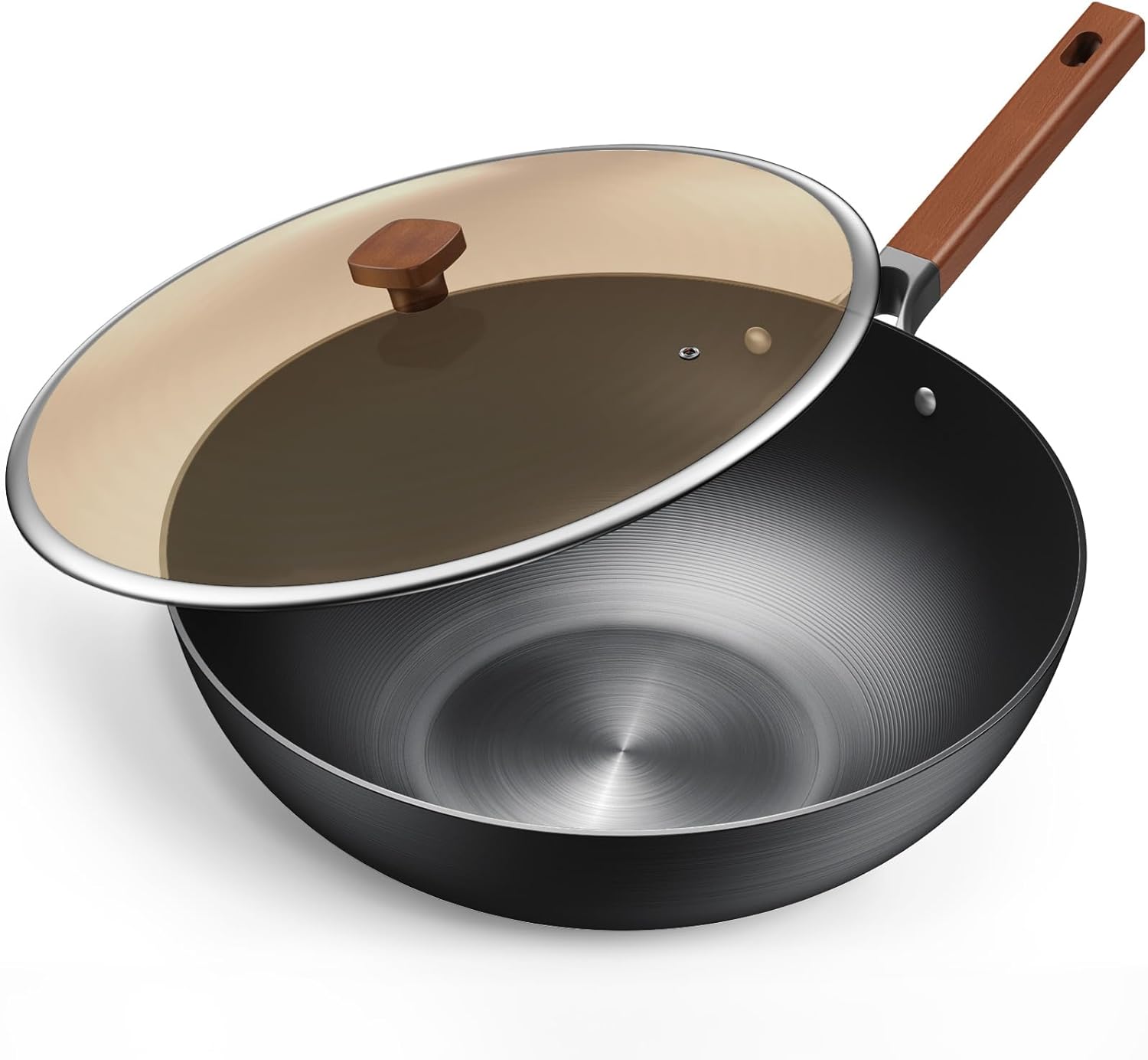 Jobin 32cm/5.2L Wok with Lid Pre-Seasoned Carbon S...