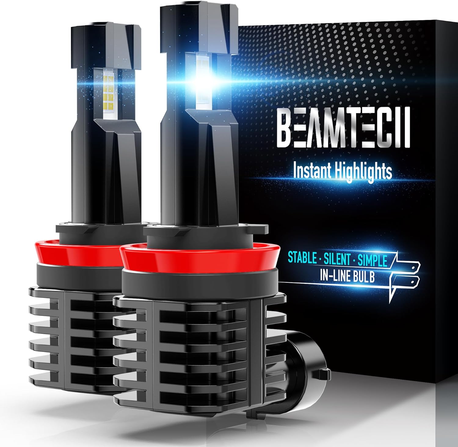 BEAMTECH H11 Bulb, H8 H9 Fog Light Bulb Fanless in Line 6500K Light Bulb Pack of...