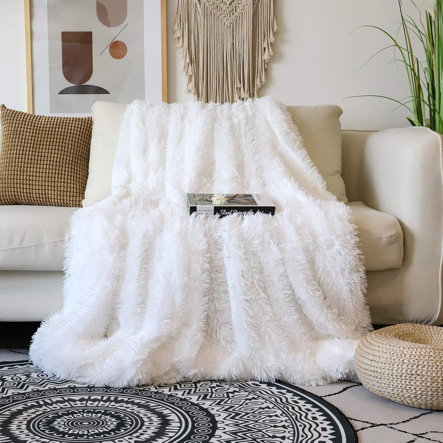 Tuddrom Decorative Extra Soft Faux Fur Blanket Queen Size 80"x90",Solid Reversib...
