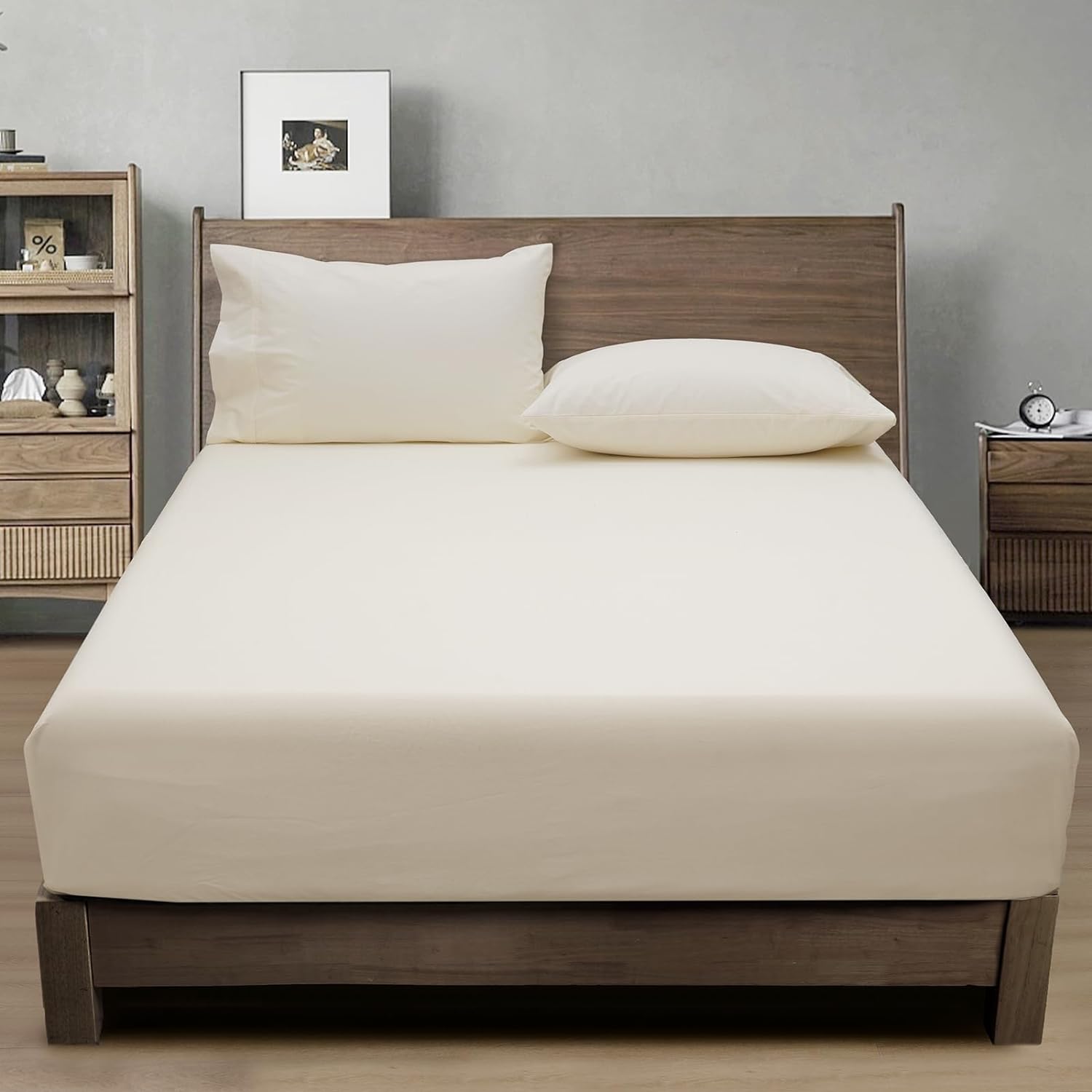 PHF 100% Garment Washed Cotton Fitted Sheet Full Size - Cozy Cloud Soft Linen Li...