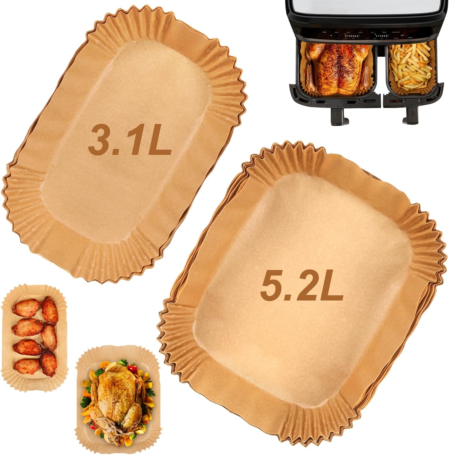YQL Air Fryer Liners for Tefal Easy Fry 5.2L/3.1L, Tower T17099 5.2L/3.3L, Lakel...