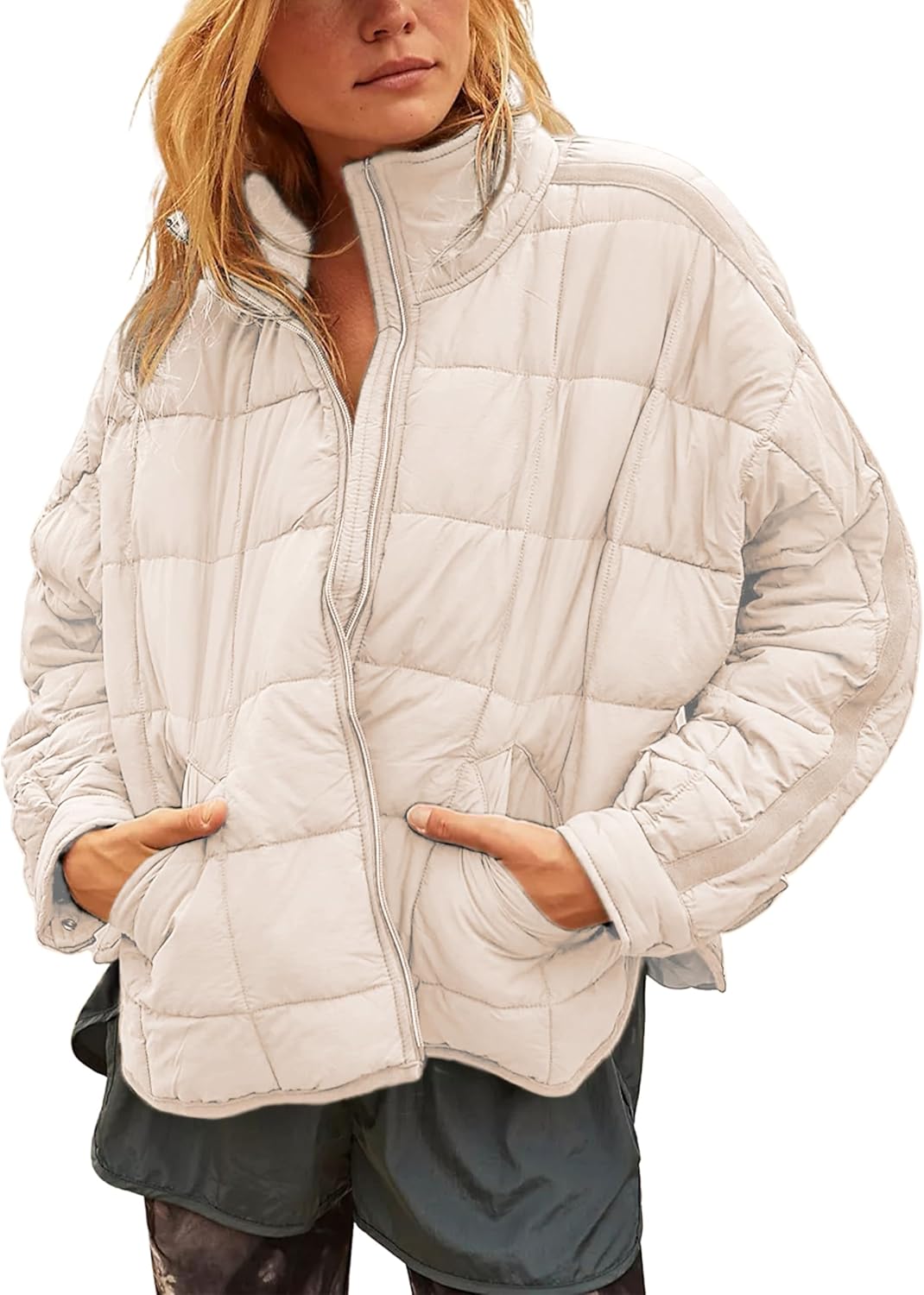 Bianstore Women's Oversized Splice Quilted Lightweight Puffer Jacket Casual Padd...