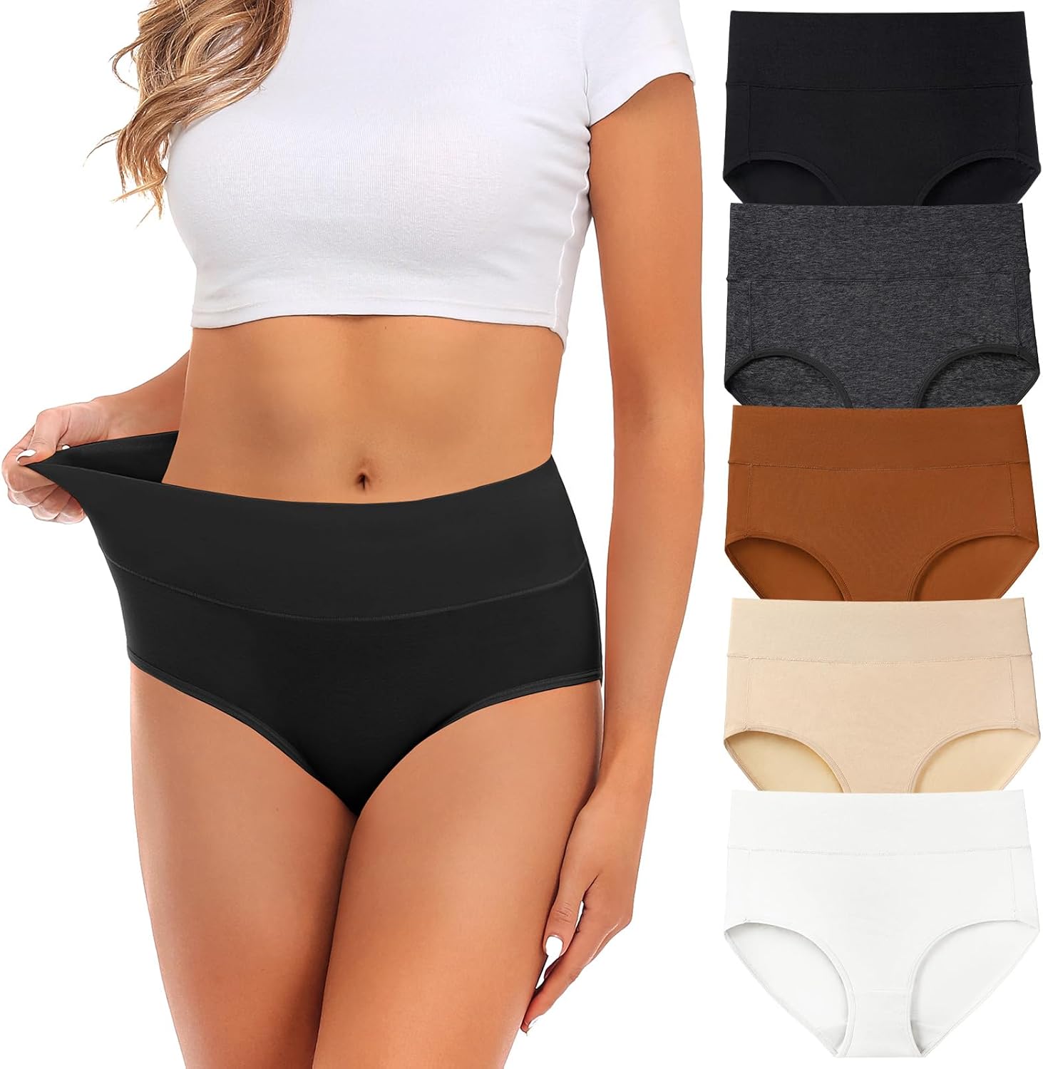 Womens Underwear,Cotton Mid Waist No Muffin Top Full Coverage Brief Ladies Panti...