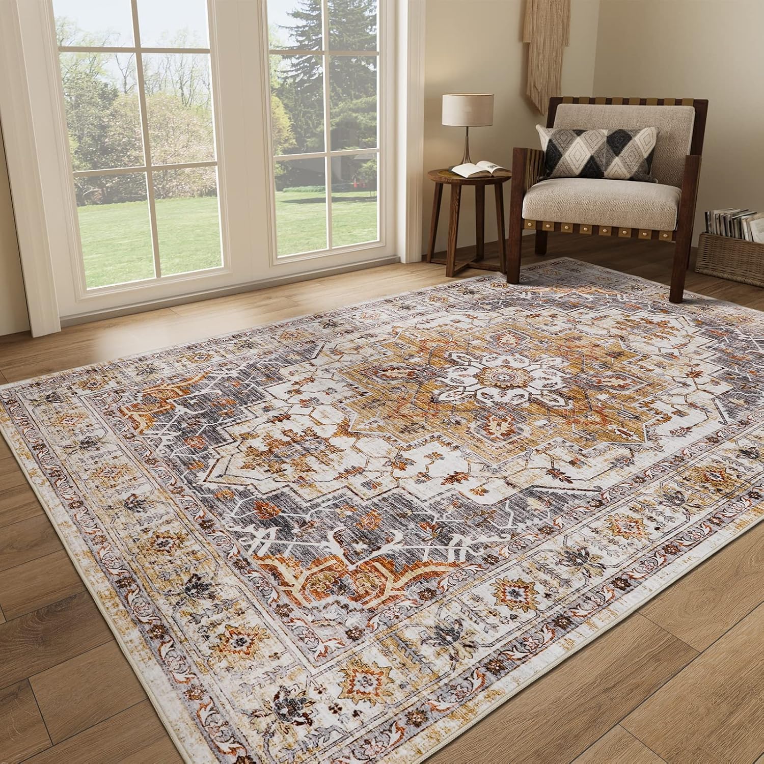 9x12 Area Rugs for Living Room,Ultra-Thin Washable Rug, Non-Slip Lightweight Fol...