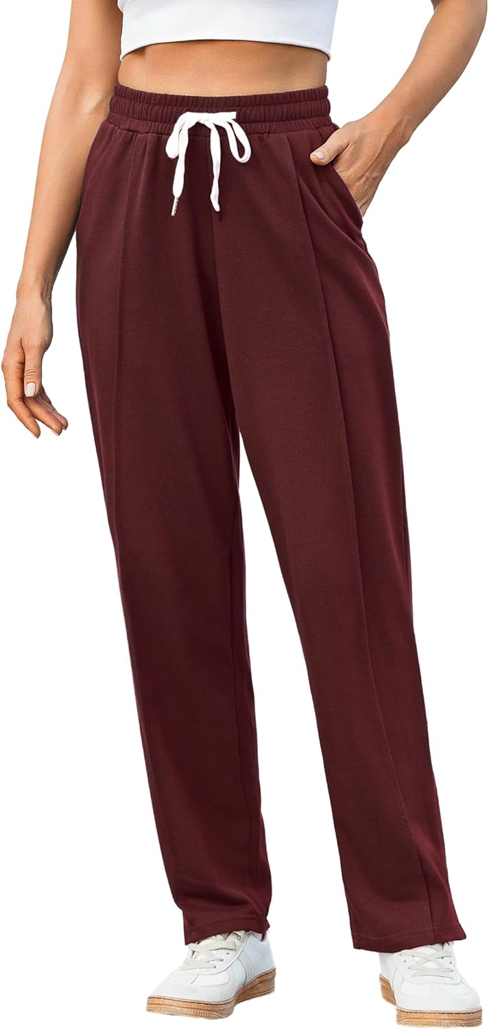 Crewhpo Womens Joggers Cotton Tracksuit Bottoms Straight Leg Sweatpants Lounge P...