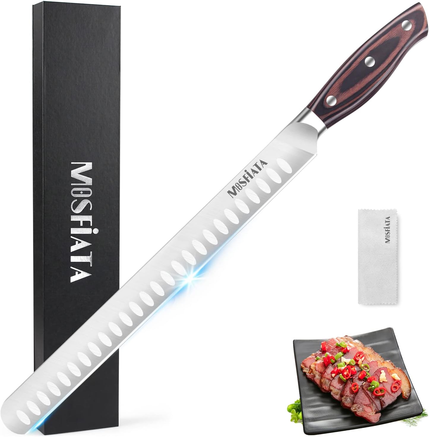 MOSFiATA 12" Slicing Carving Knife, Professional BBQ Meat Cutting Knife Brisket...